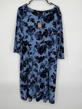 J. Jill Wherever Collection Blue Floral Midi Dress with Pockets Size XL